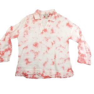 Rachel Zoe 100% Linen Tie Dye Shirt 3/4 Sleeve Blouse Tunic Pink/White sz M